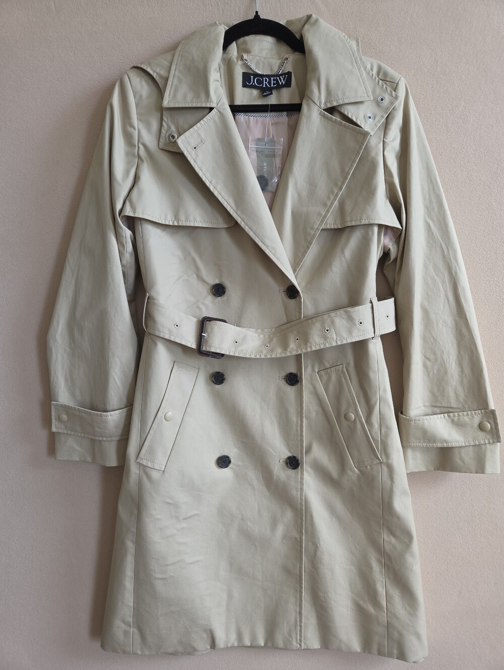 JCrew Collection Icon Classic Trench Coat Vintage Khaki Size 12 NWT Hooded